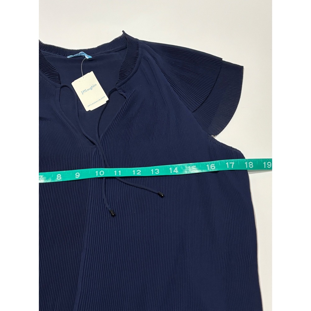 J.McLaughlin Aisha Dress Navy Blue Micro-Pleated Flutter Sleeve Midi Small NEW - Picture 6 of 14